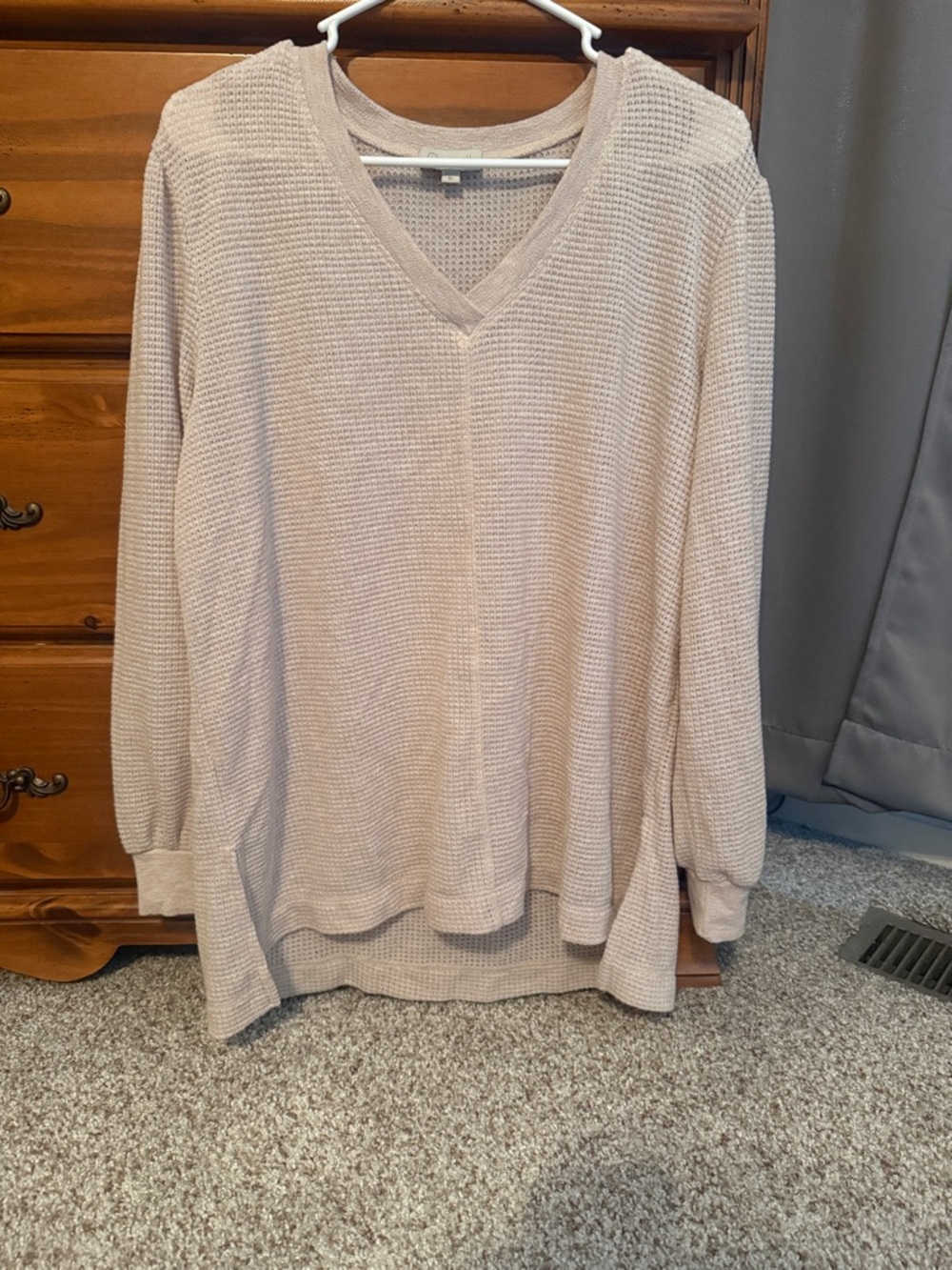 Chenault Light Beige Waffle Knit V-Neck Pullover